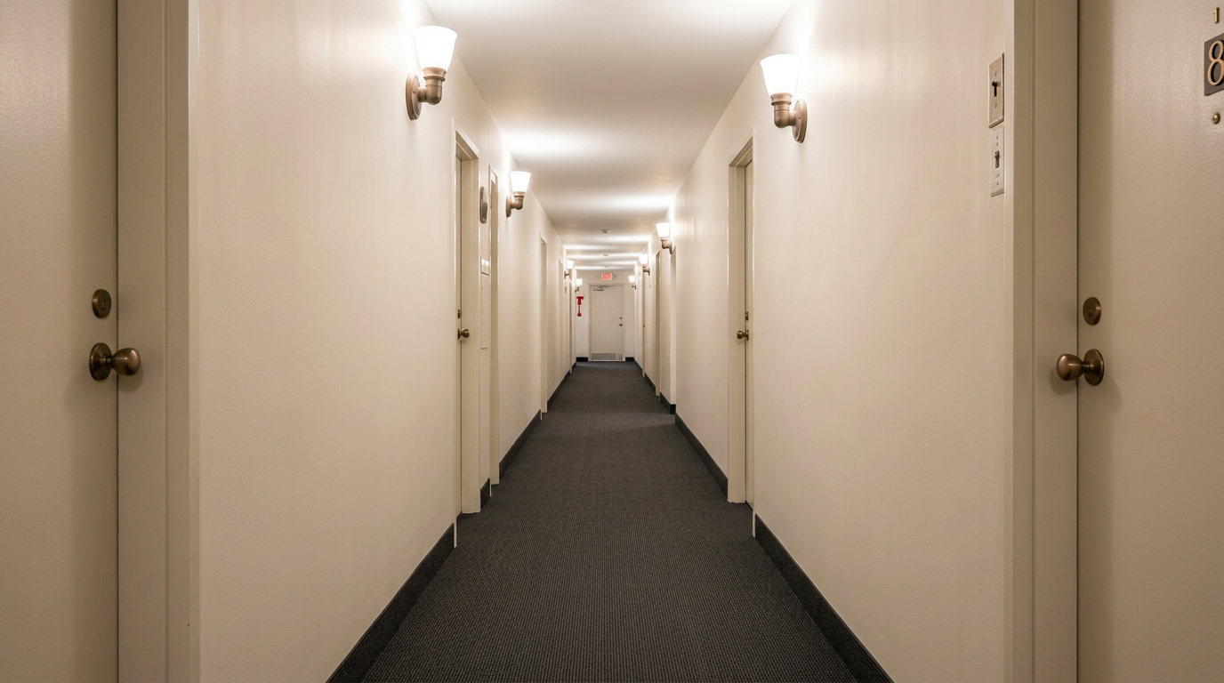 Condo hallway after professional cleaning and restoration by MO Property Services